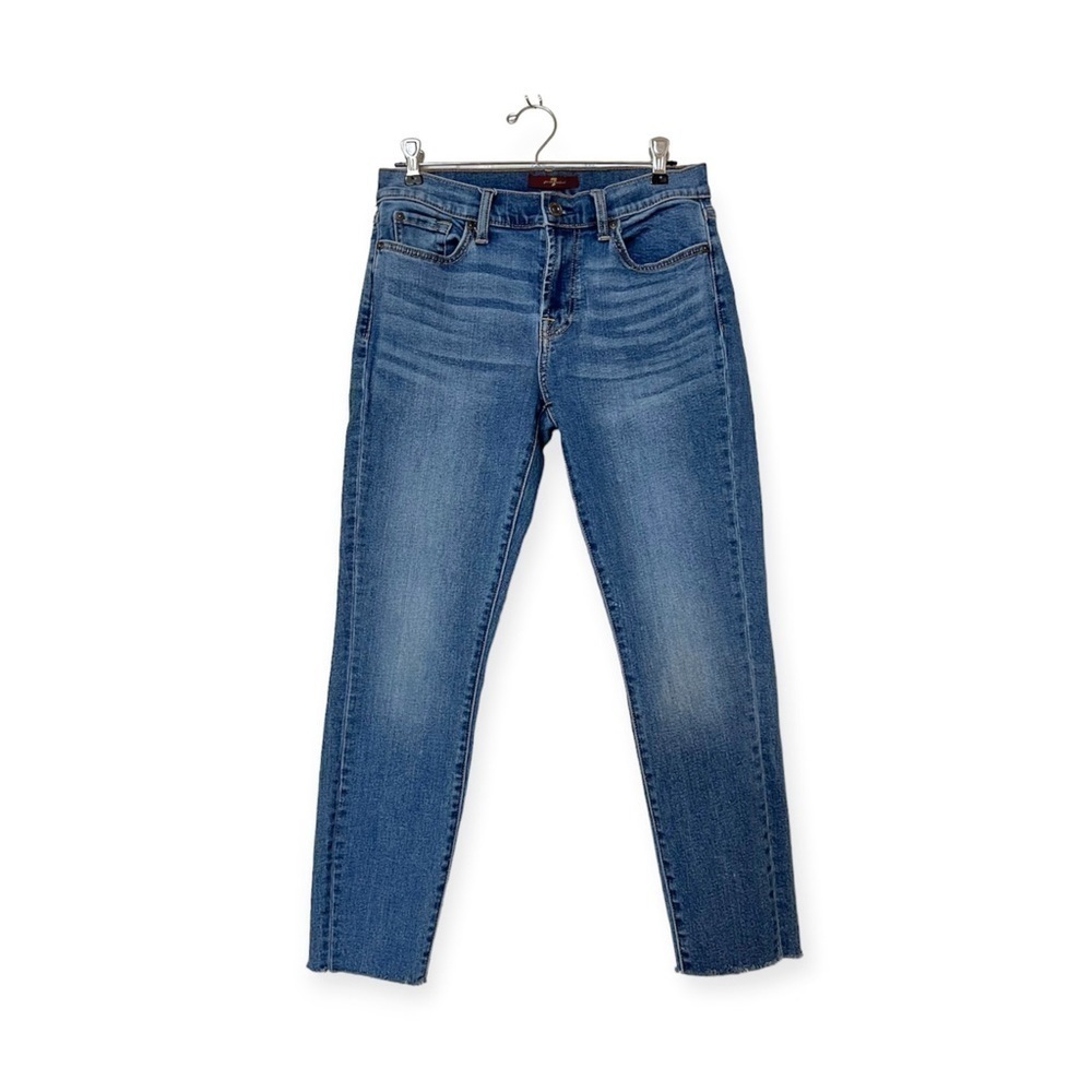 7 For All Mankind Straight Leg Medium Wash Cropped Ankle Denim Jeans - Sz 28